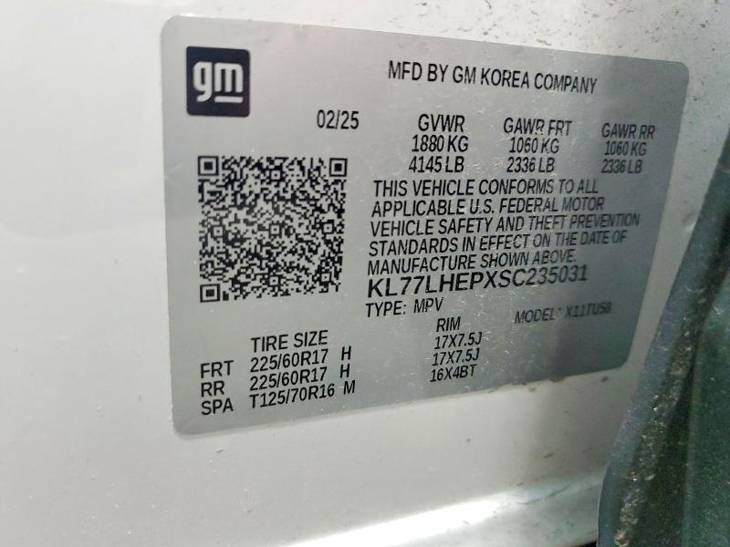 56135706 :رقم المزاد ، KL77LHEPXSC235031 vin ، 2025 Chevrolet Trax مزاد بيع