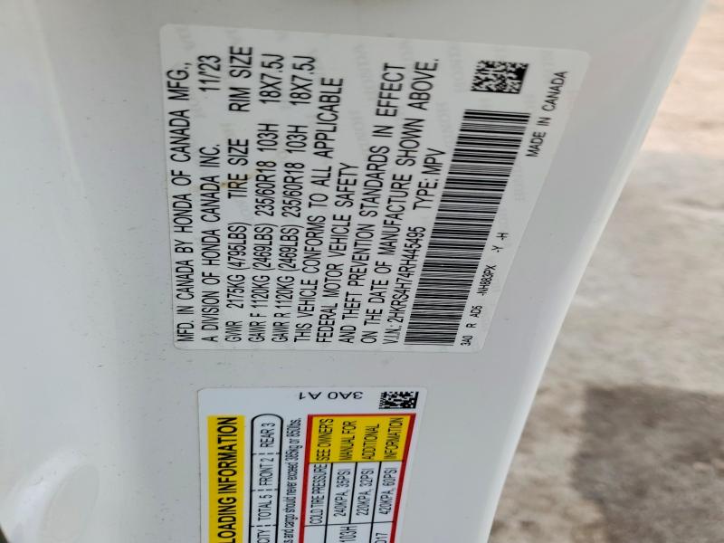 58817676 :رقم المزاد ، 2HKRS4H74RH445495 vin ، 2024 Honda Cr-v مزاد بيع