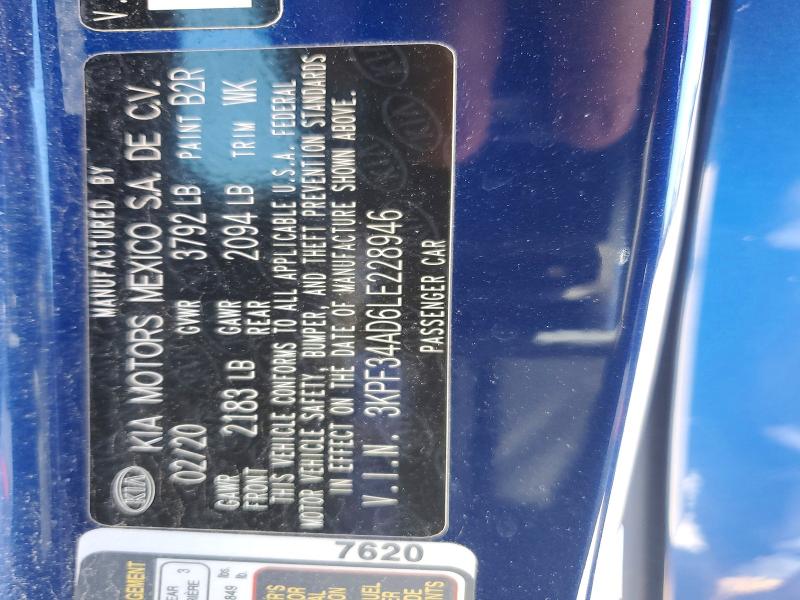 57351336 :رقم المزاد ، 3KPF34AD6LE228946 vin ، 2020 Kia Forte مزاد بيع