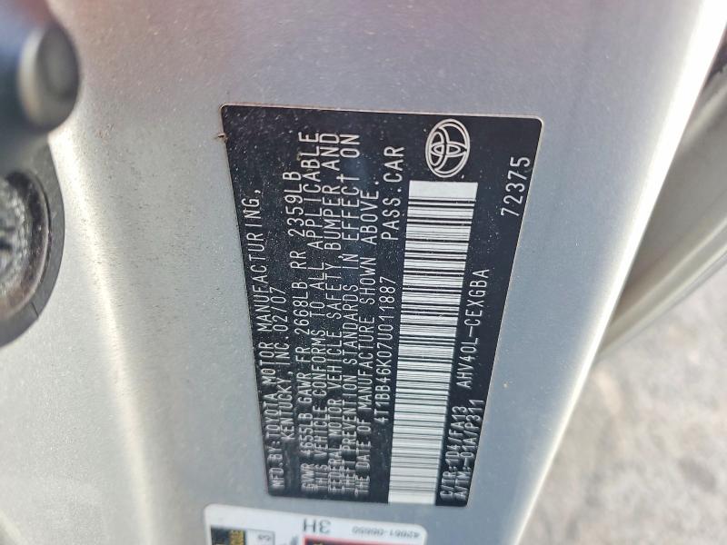 Aukcja sprzedaży 2007 Toyota Camry, vin: 4T1BB46K07U011887, numer aukcji: 55837686