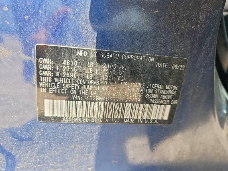 Продаж на аукціоні авто 2022 Subaru Legacy, vin: 4S3BWAB66N3027739, номер лоту: 57815396
