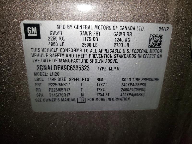 Продаж на аукціоні авто 2012 Chevrolet Equinox, vin: 2GNALDEK9C6335323, номер лоту: 58613676