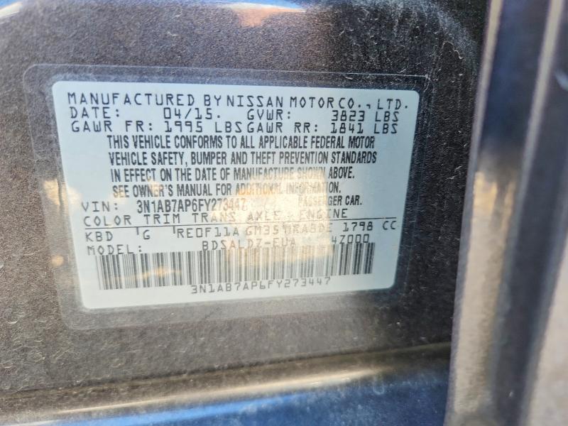 57334986 :رقم المزاد ، 3N1AB7AP6FY273447 vin ، 2015 Nissan Sentra مزاد بيع