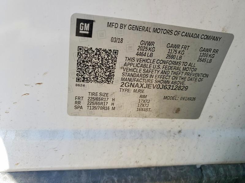 Продаж на аукціоні авто 2018 Chevrolet Equinox, vin: 2GNAXJEV0J6312829, номер лоту: 58185766