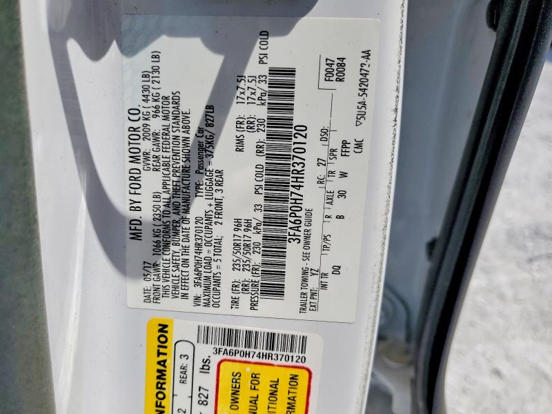 Продаж на аукціоні авто 2017 Ford Fusion, vin: 3FA6P0H74HR370120, номер лоту: 56763886