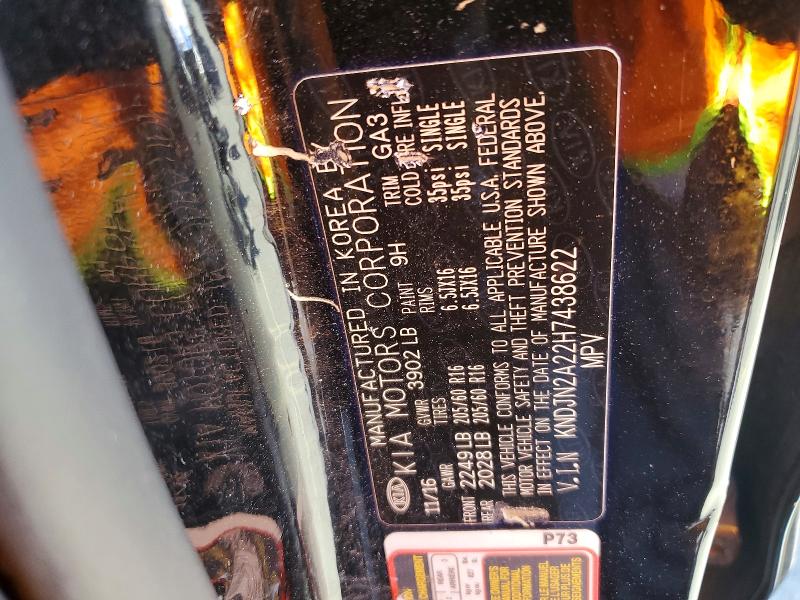 58288486 :رقم المزاد ، KNDJN2A22H7438622 vin ، 2017 Kia Soul مزاد بيع