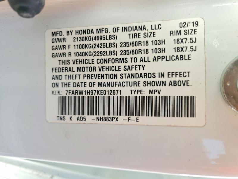 Aukcja sprzedaży 2019 Honda Cr-v, vin: 7FARW1H97KE012671, numer aukcji: 56086506