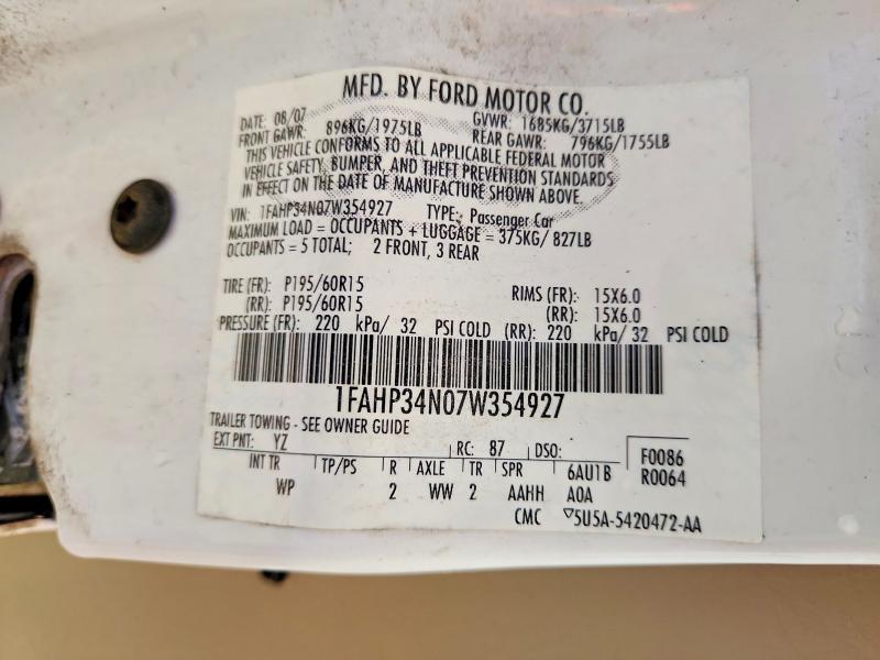 Aukcja sprzedaży 2007 Ford Focus, vin: 1FAHP34N07W354927, numer aukcji: 57341516