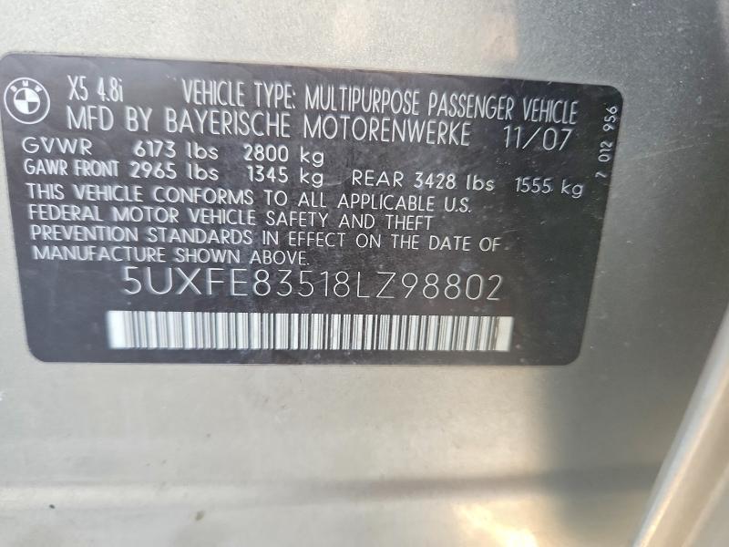 57361396 :رقم المزاد ، 5UXFE83518LZ98802 vin ، 2008 Bmw X5 مزاد بيع