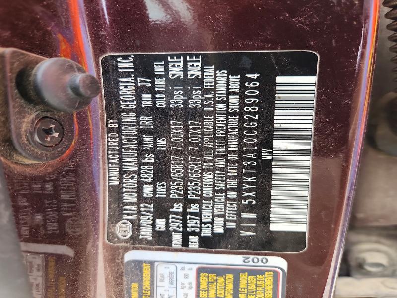 56591736 :رقم المزاد ، 5XYKT3A10CG289064 vin ، 2012 Kia Sorento مزاد بيع