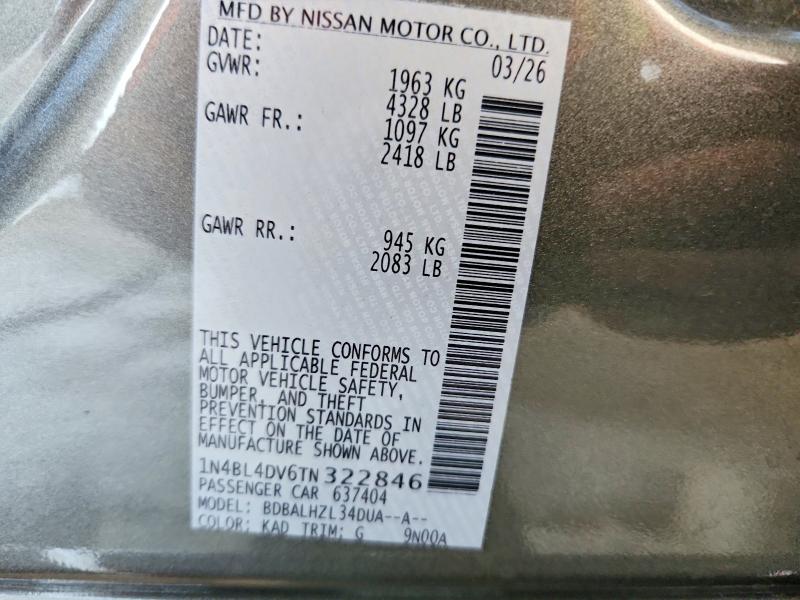 Продажа на аукционе авто 2026 Nissan Altima, vin: 1N4BL4DV6TN322846, номер лота: 55759746