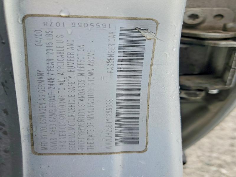 Aukcja sprzedaży 2000 Volkswagen Passat, vin: WVWUH23B1YE395338, numer aukcji: 58950646