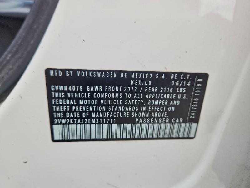 58381766 :رقم المزاد ، 3VW2K7AJ2EM311711 vin ، 2014 Volkswagen Jetta مزاد بيع