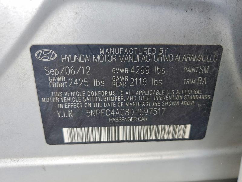 58212726 :رقم المزاد ، 5NPEC4AC8DH597517 vin ، 2013 Hyundai Sonata مزاد بيع