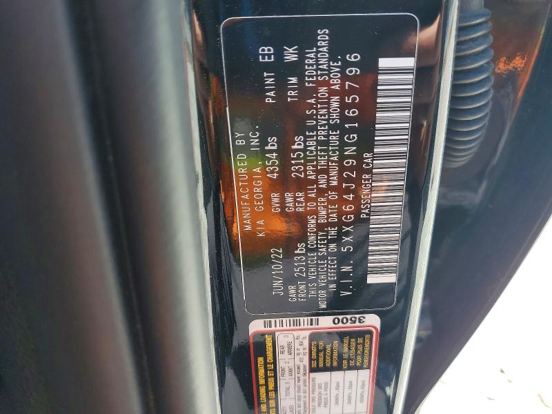 Aukcja sprzedaży 2022 Kia K5, vin: 5XXG64J29NG165796, numer aukcji: 58560586