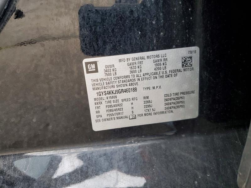 2016 Cadillac Escalade მანქანა იყიდება აუქციონზე, vin: 1GYS4KKJ9GR460188, აუქციონის ნომერი: 58413996