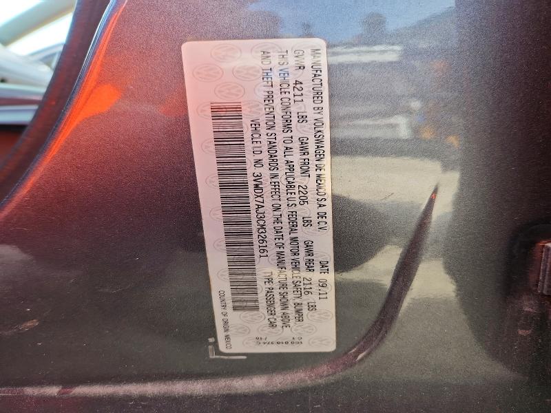 2012 Volkswagen Jetta მანქანა იყიდება აუქციონზე, vin: 3VWDX7AJ3CM326161, აუქციონის ნომერი: 55816496