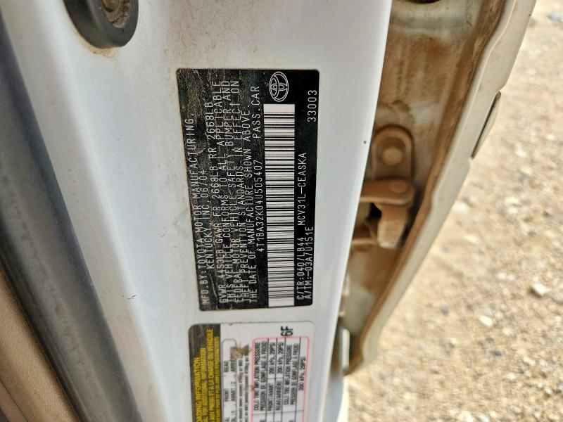 2004 Toyota Camry მანქანა იყიდება აუქციონზე, vin: 4T1BA32K04U505407, აუქციონის ნომერი: 58262026