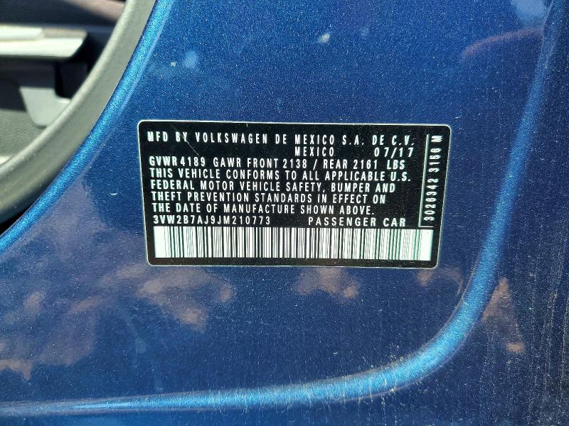 2018 Volkswagen Jetta მანქანა იყიდება აუქციონზე, vin: 3VW2B7AJ9JM210773, აუქციონის ნომერი: 58214096