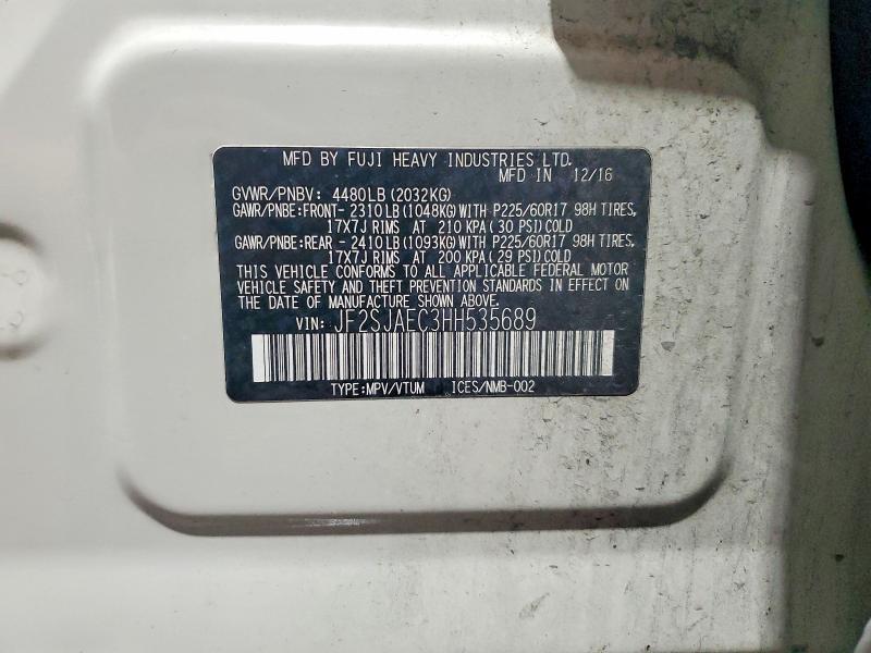 Продажа на аукционе авто 2017 Subaru Forester, vin: JF2SJAEC3HH535689, номер лота: 58898096