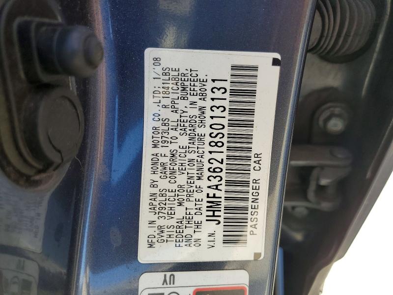 56695326 :رقم المزاد ، JHMFA36218S013131 vin ، 2008 Honda Civic مزاد بيع
