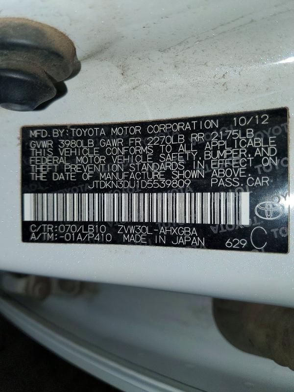58268596 :رقم المزاد ، JTDKN3DU1D5539809 vin ، 2013 Toyota Prius مزاد بيع