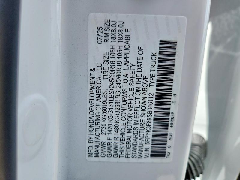 Aukcja sprzedaży 2025 Honda Ridgeline, vin: 5FPYK3F89SB046112, numer aukcji: 58411306