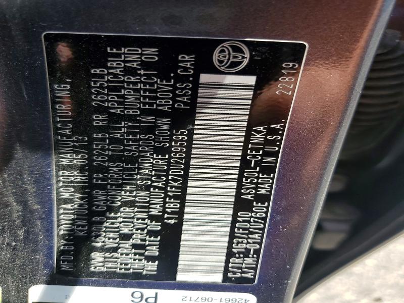 2013 Toyota Camry მანქანა იყიდება აუქციონზე, vin: 4T1BF1FK7DU269595, აუქციონის ნომერი: 58444006