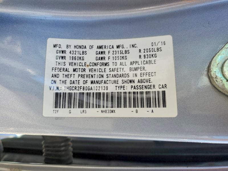 Aukcja sprzedaży 2016 Honda Accord, vin: 1HGCR2F80GA102139, numer aukcji: 55515806