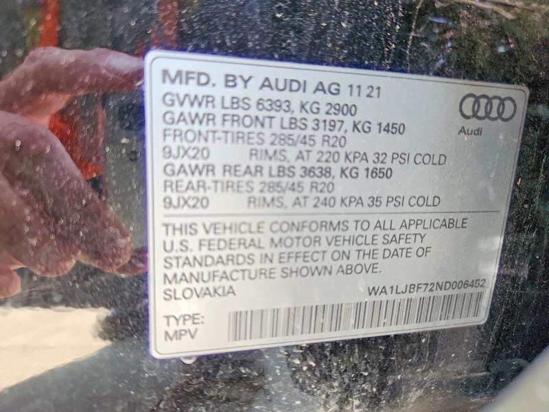 Aukcja sprzedaży 2022 Audi Q7, vin: WA1LJBF72ND006452, numer aukcji: 55576836