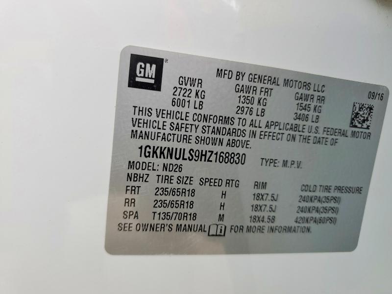 Aukcja sprzedaży 2017 Gmc Acadia, vin: 1GKKNULS9HZ168830, numer aukcji: 58104316