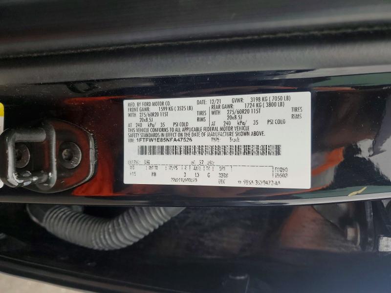 Продаж на аукціоні авто 2022 Ford F150, vin: 1FTFW1E85NFA47526, номер лоту: 56835156
