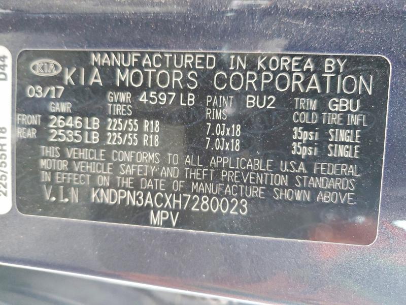 58088026 :رقم المزاد ، KNDPN3ACXH7280023 vin ، 2017 Kia Sportage مزاد بيع