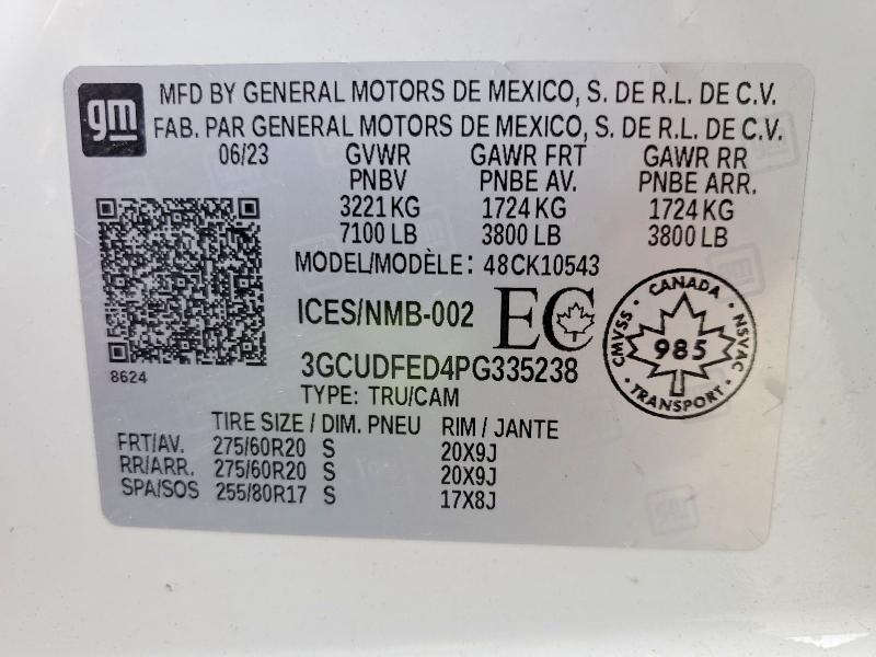 Aukcja sprzedaży 2023 Chevrolet Silverado, vin: 3GCUDFED4PG335238, numer aukcji: 56510016