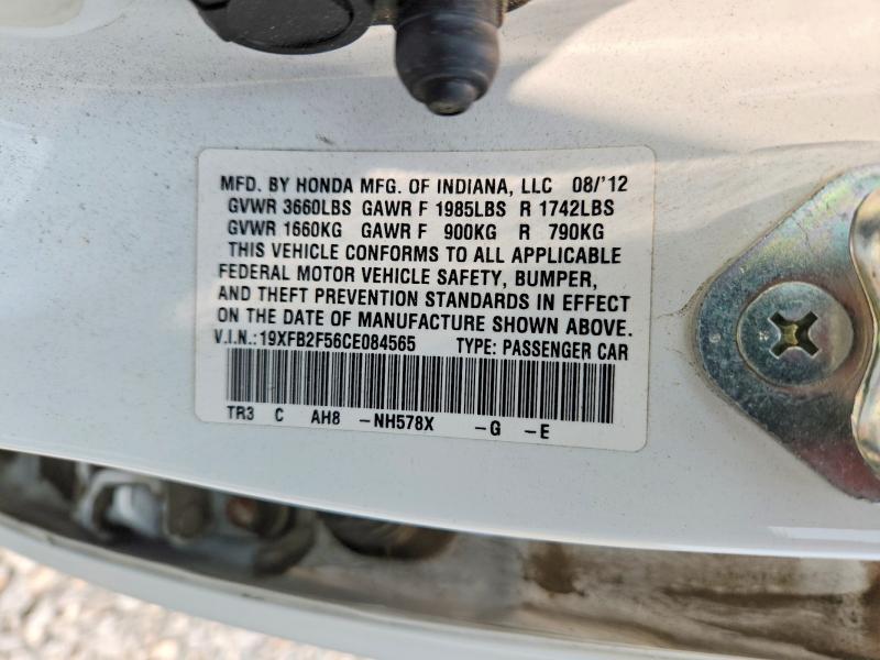 Продаж на аукціоні авто 2012 Honda Civic, vin: 19XFB2F56CE084565, номер лоту: 58250656