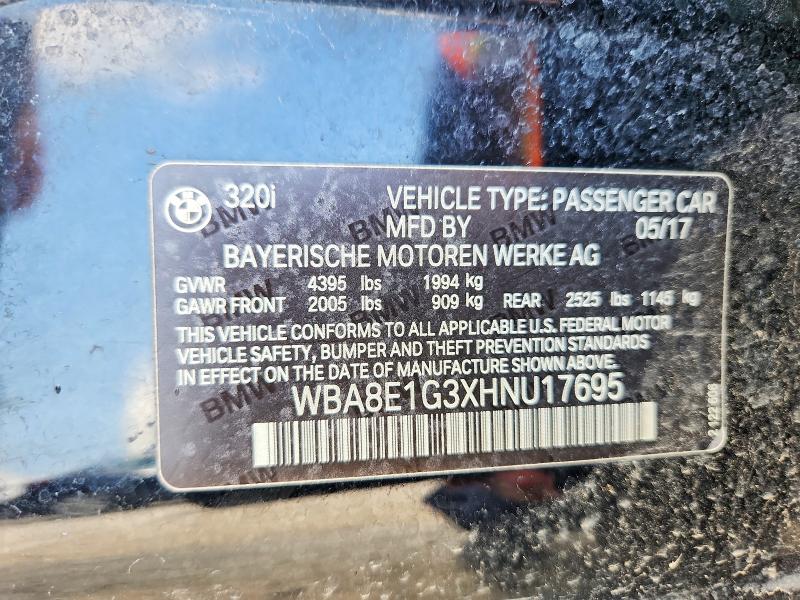 2017 Bmw 320 მანქანა იყიდება აუქციონზე, vin: WBA8E1G3XHNU17695, აუქციონის ნომერი: 56311316