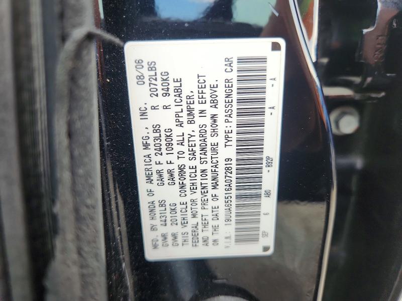 Aukcja sprzedaży 2006 Acura 3.2tl, vin: 19UUA65516A072819, numer aukcji: 57624446