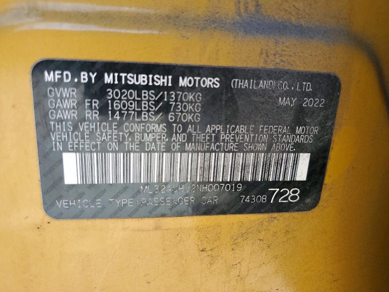 Продаж на аукціоні авто 2022 Mitsubishi Mirage, vin: ML32AUHJ2NH007019, номер лоту: 56064056