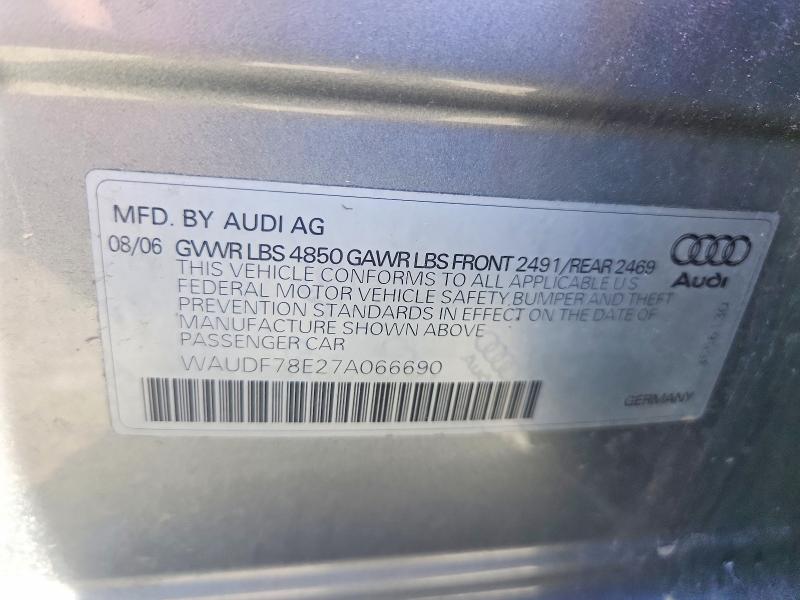 Продаж на аукціоні авто 2007 Audi A4, vin: WAUDF78E27A066690, номер лоту: 56313836