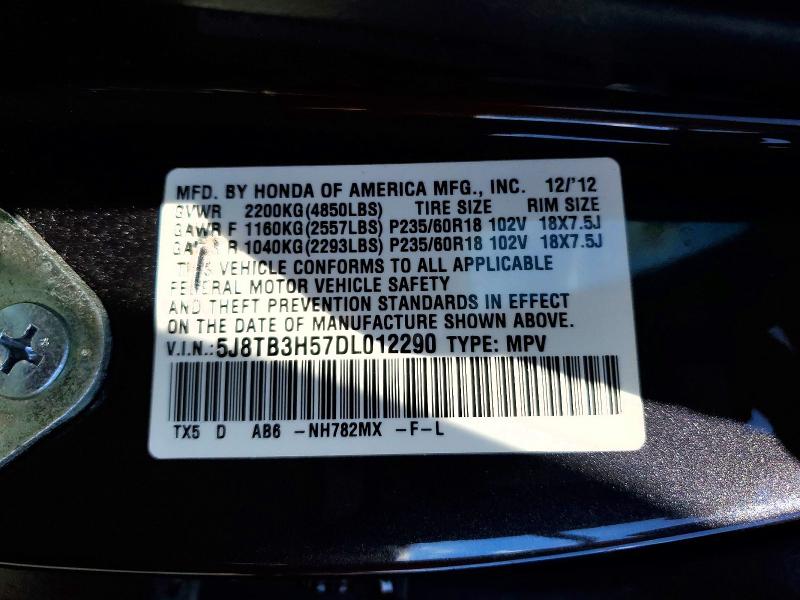 Продажа на аукционе авто 2013 Acura Rdx, vin: 5J8TB3H57DL012290, номер лота: 57253806