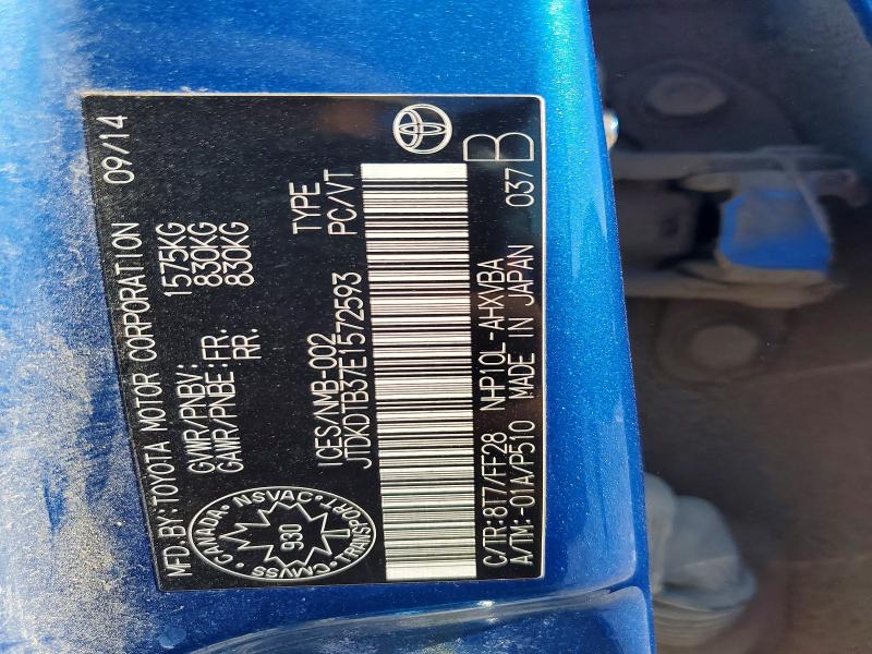 2014 Toyota Prius C მანქანა იყიდება აუქციონზე, vin: JTDKDTB37E1572593, აუქციონის ნომერი: 55728656