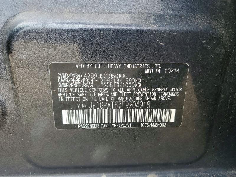 2015 Subaru Impreza მანქანა იყიდება აუქციონზე, vin: JF1GPAT67F9204918, აუქციონის ნომერი: 58614456