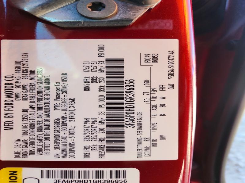 56491626 :رقم المزاد ، 3FA6P0HD1GR396856 vin ، 2016 Ford Fusion مزاد بيع