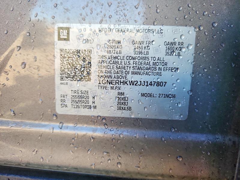 52343246 :رقم المزاد ، 1GNERHKW2JJ147807 vin ، 2018 Chevrolet Traverse مزاد بيع