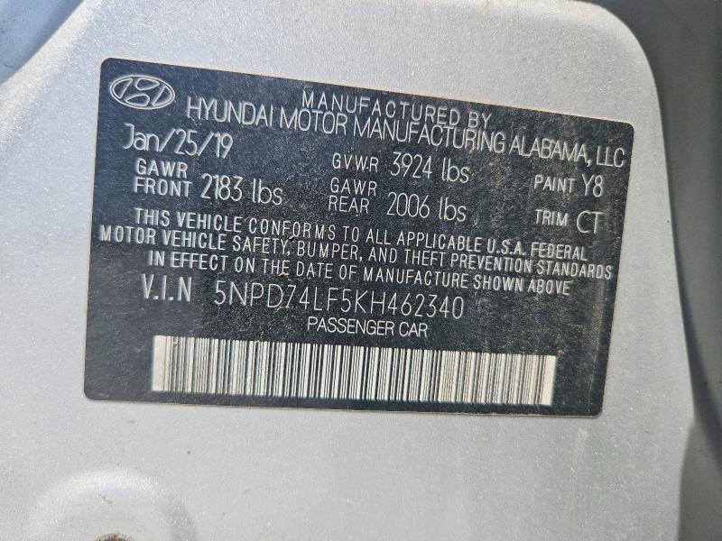 Продаж на аукціоні авто 2019 Hyundai Elantra, vin: 5NPD74LF5KH462340, номер лоту: 55846486