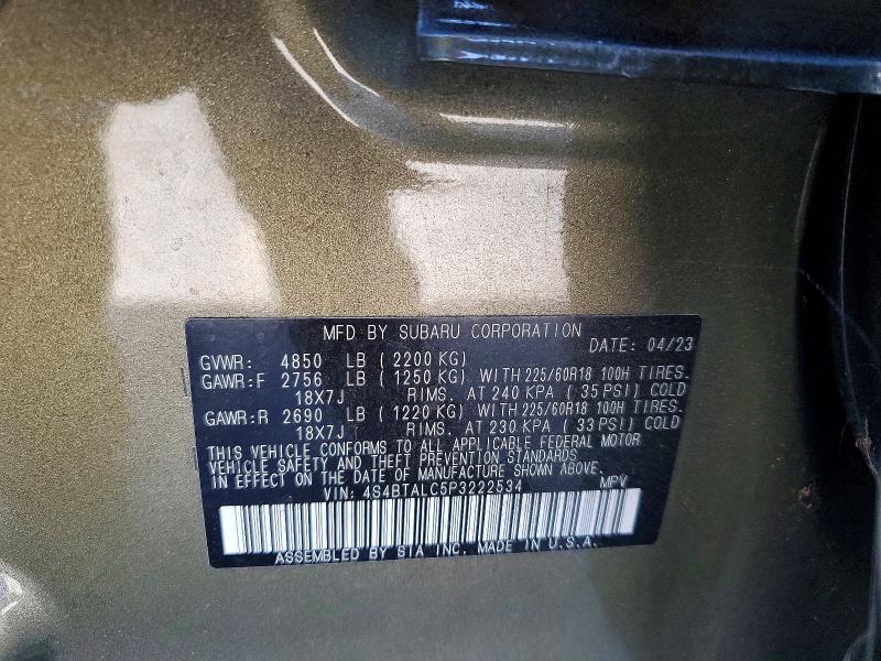 Aukcja sprzedaży 2023 Subaru Outback, vin: 4S4BTALC5P3222534, numer aukcji: 57167556