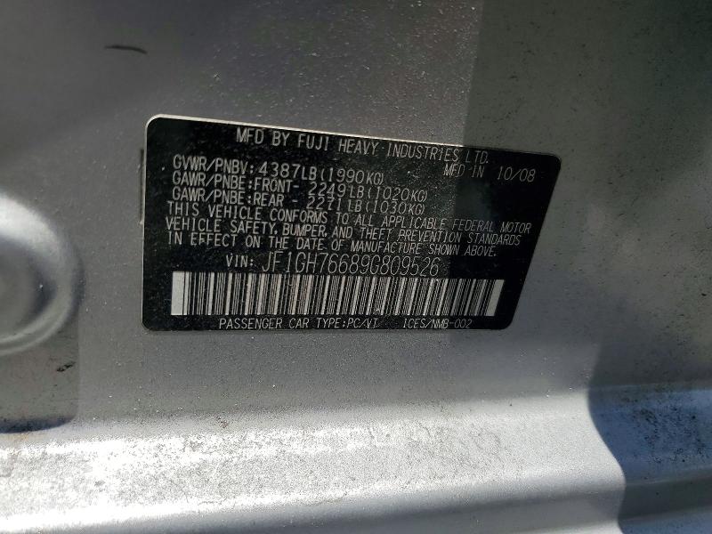 Aukcja sprzedaży 2009 Subaru Impreza, vin: JF1GH76689G809526, numer aukcji: 57074286