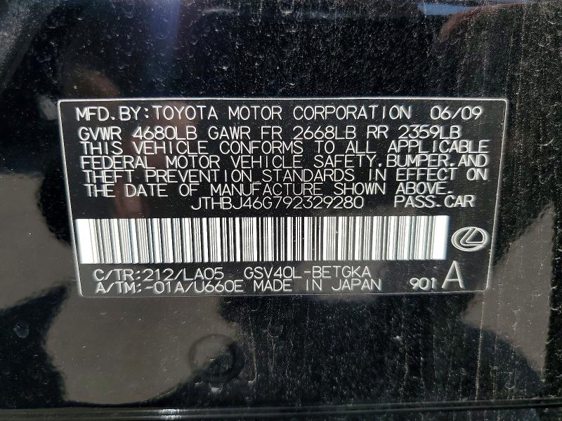 55790786 :رقم المزاد ، JTHBJ46G792329280 vin ، 2009 Lexus Es مزاد بيع