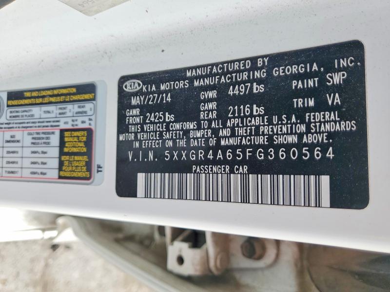 56886476 :رقم المزاد ، 5XXGR4A65FG360564 vin ، 2015 Kia Optima مزاد بيع