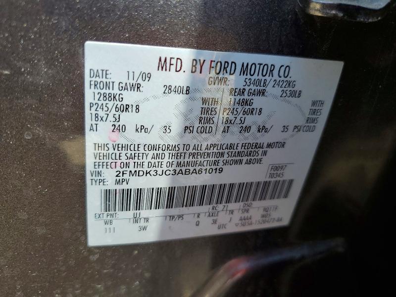 2010 Ford Edge მანქანა იყიდება აუქციონზე, vin: 2FMDK3JC3ABA61019, აუქციონის ნომერი: 58512046